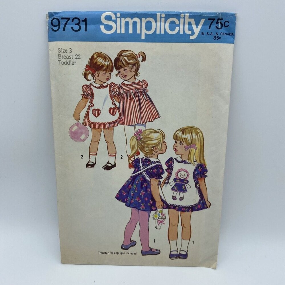 Simplicity 9731 Toddler's Girl's Dress and Apron Size 3 Vintage Uncut 1971